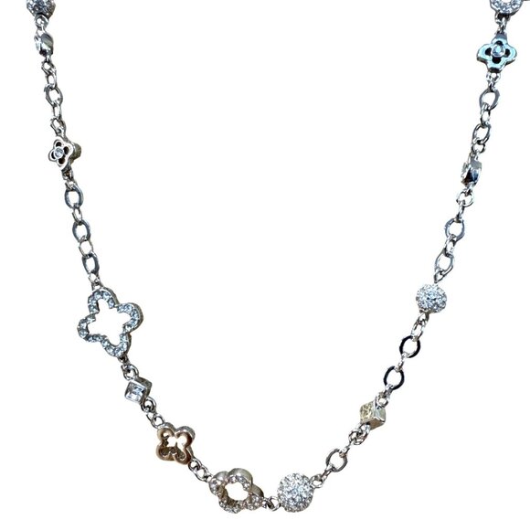 Silver-Tone Long Necklace With Spade-Style Charms & Crystal Accents 32-Inch Chai - Picture 1 of 11